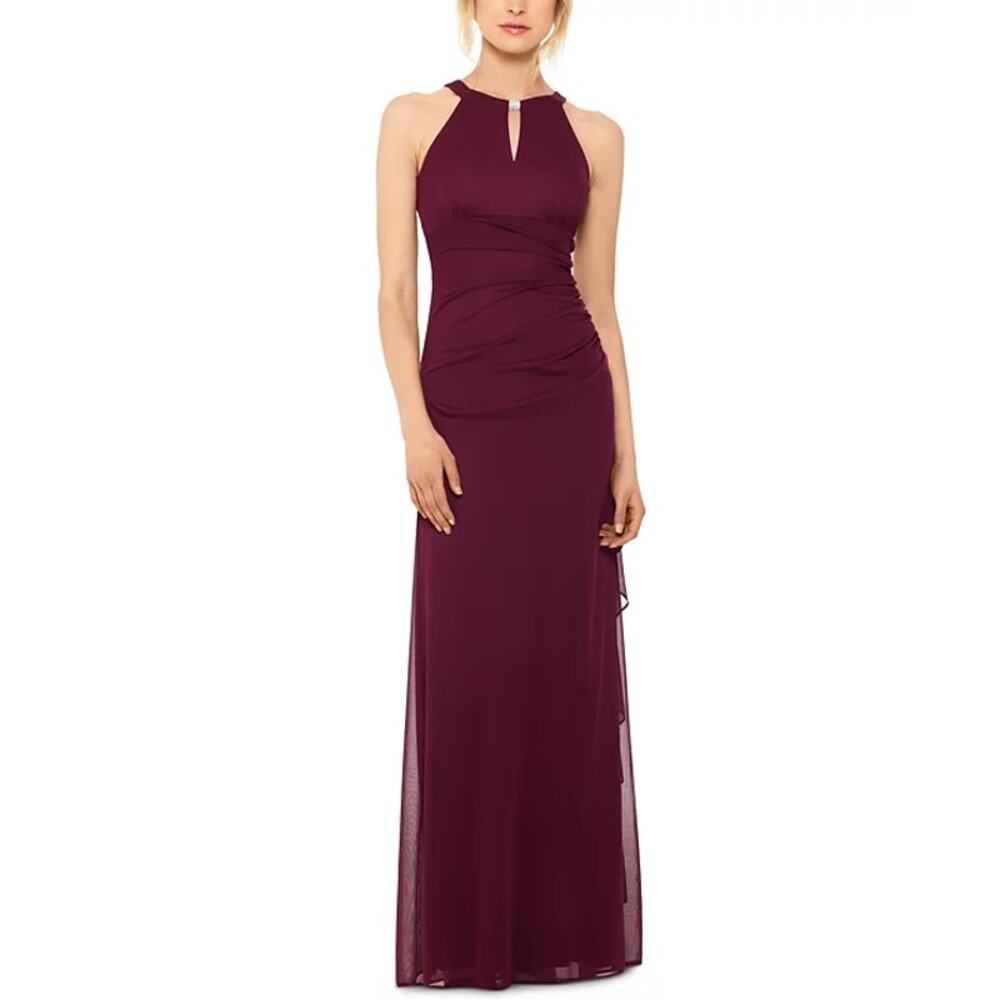 Betsy and Adam Women's Ruched Halter Gown Sleeveless Garnet Size 8 NWT